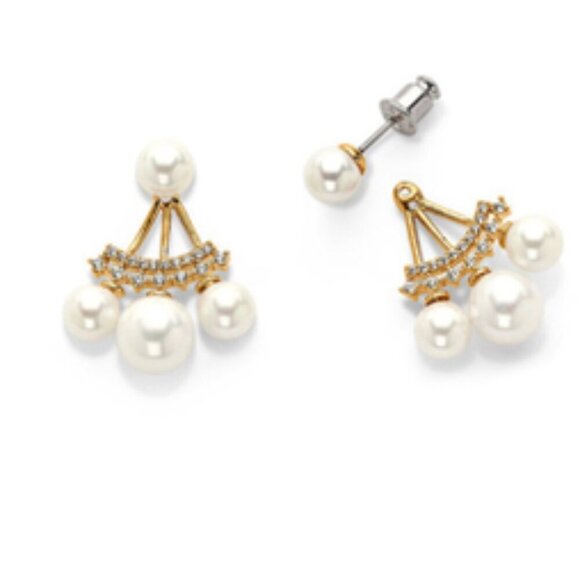 7Charming Sisters "Perfectly Poised" Rose Gold Pearl & Rhinestone Jacket Earring - Picture 3 of 5
